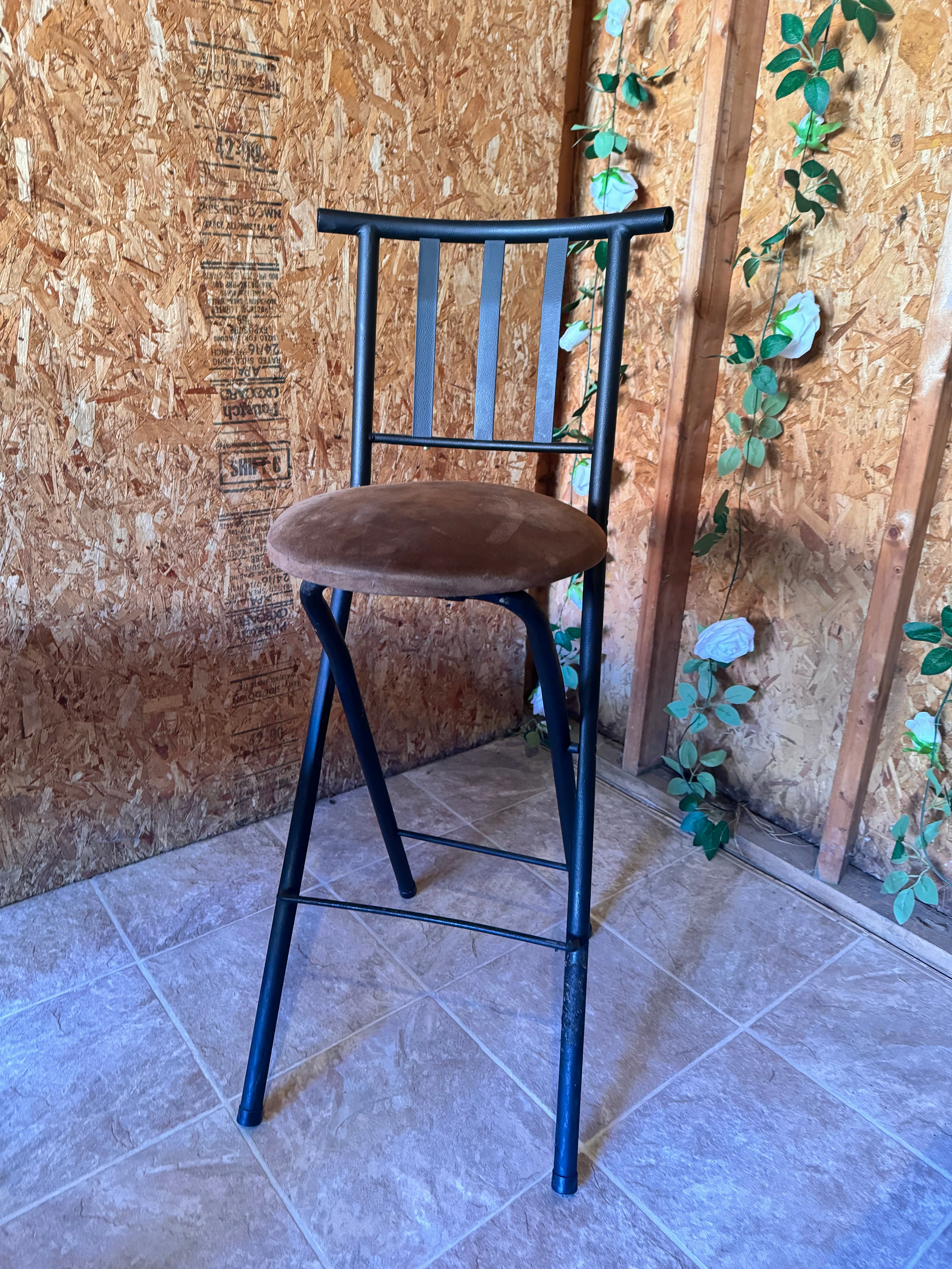 Mainstays Indoor Metal Folding Stool with Slat Back and Microfiber Seat